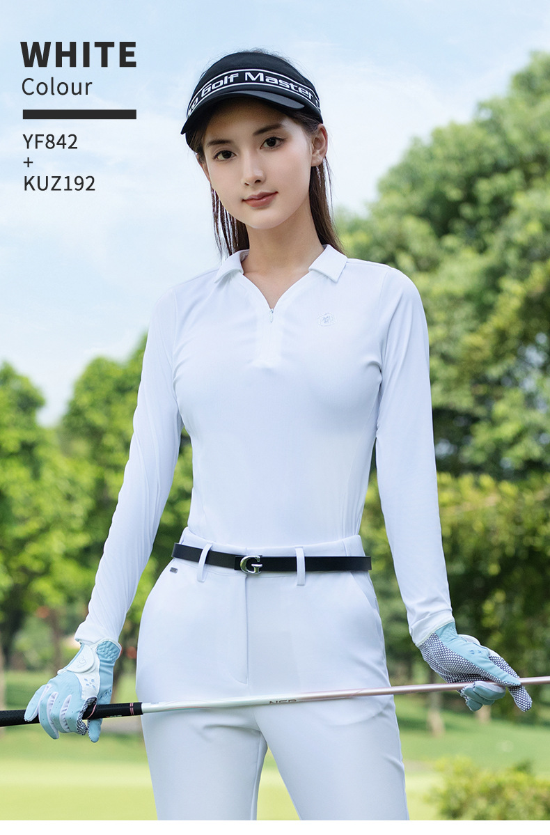 Áo thun golf nữ dài tay ôm sát vải co giãn cao — Tay áo dài màu đen [kết cấu dọc/vải co giãn cao/vừa vặn] YF842 chi tiết 13