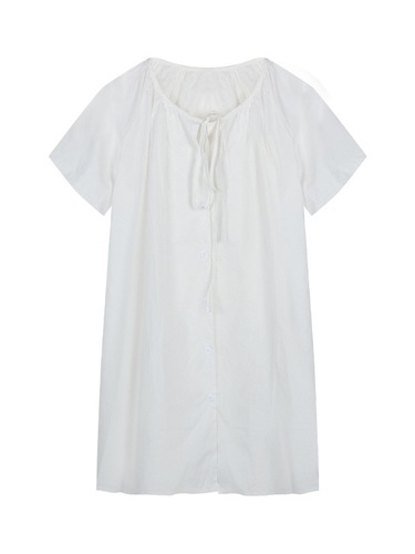 Women's White Bubble Sleeve Blouse Design-Band Collared Shirt Summer Korean Version Medium Long Loose Casual Top