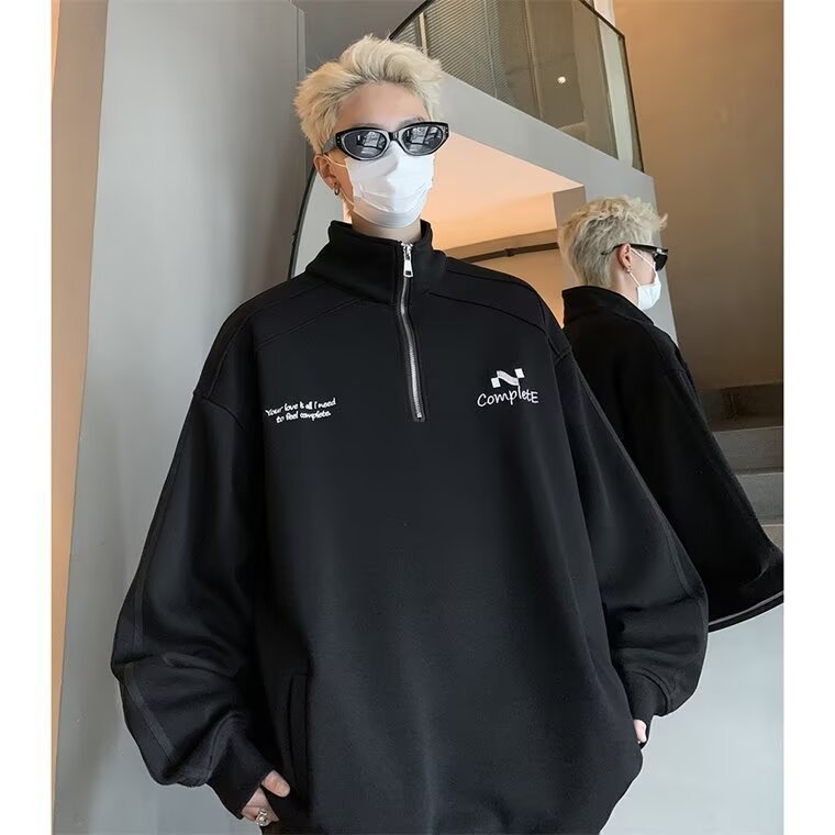 Casual americano de moda suelta retro versátil chaqueta hombre chaqueta de moda medio cremallera collar chaqueta de pareja