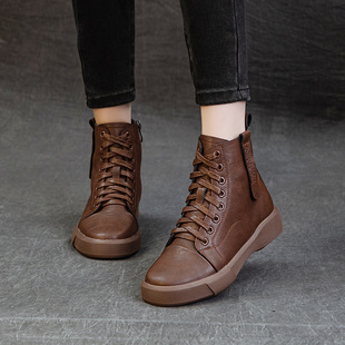 2025 New Style Cowhide Martin Boots for Women, Soft Leather Short Boots, Thick-Soled Spring and Autumn European and American Single Boots, Round-Toe Lace-Up Single Boots Wholesale