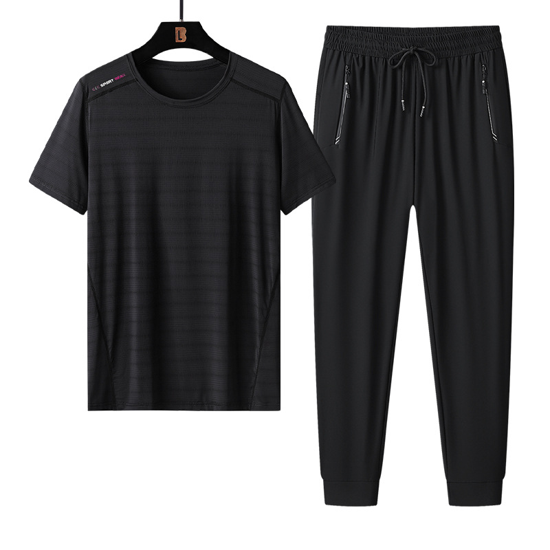 Trajes deportivos transfronterizos para hombres nuevos hielo de tamaño grande de verano delgado ropa deportiva de secado rápido para papá con pantalones superiores