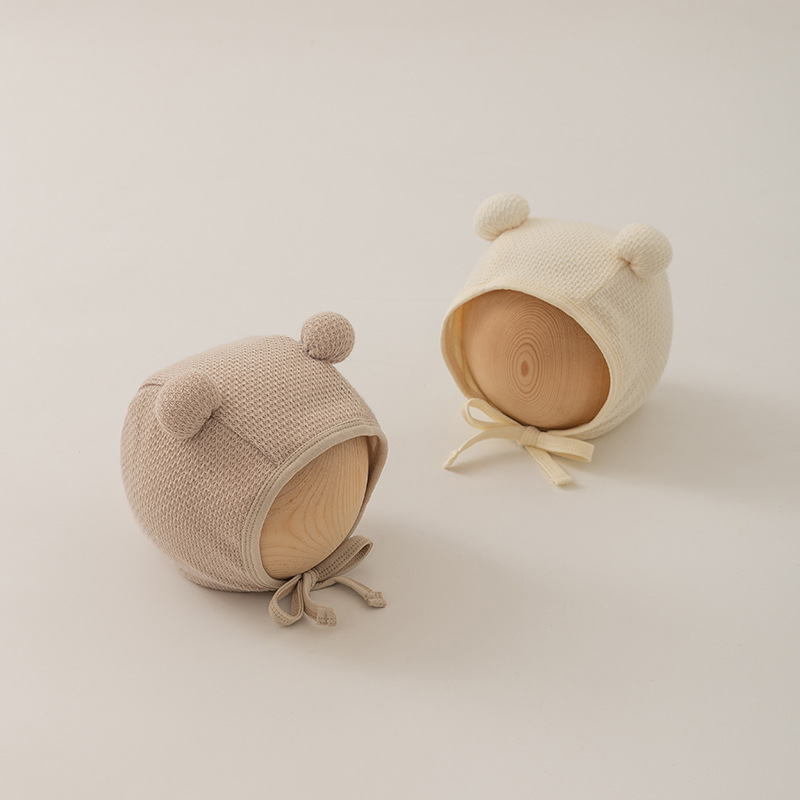 Baby hat Autumn and winter cute double ball baby small month new ear protective hat_viptrois.com