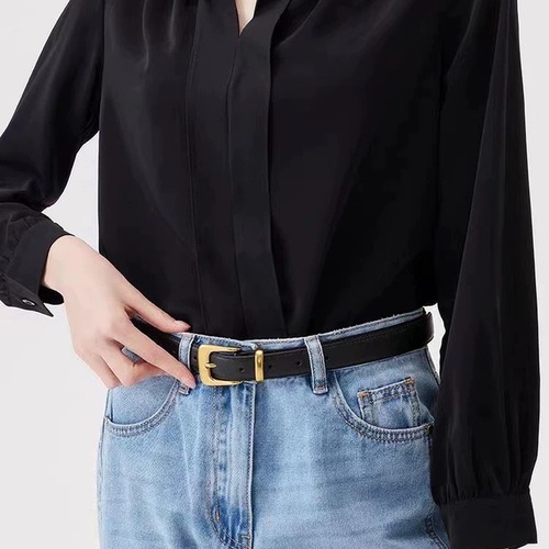 New stylish Korean version men's and women's versatile decorative jeans with a high-end sense of simplicity and gold needle buckle belt