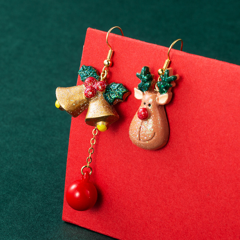 2021 Fashion All-match Christmas Boucles D&#39;oreilles Asymétriques Elk Bell Boucles D&#39;oreilles Tendance Européenne Et Américaine Noël display picture 5