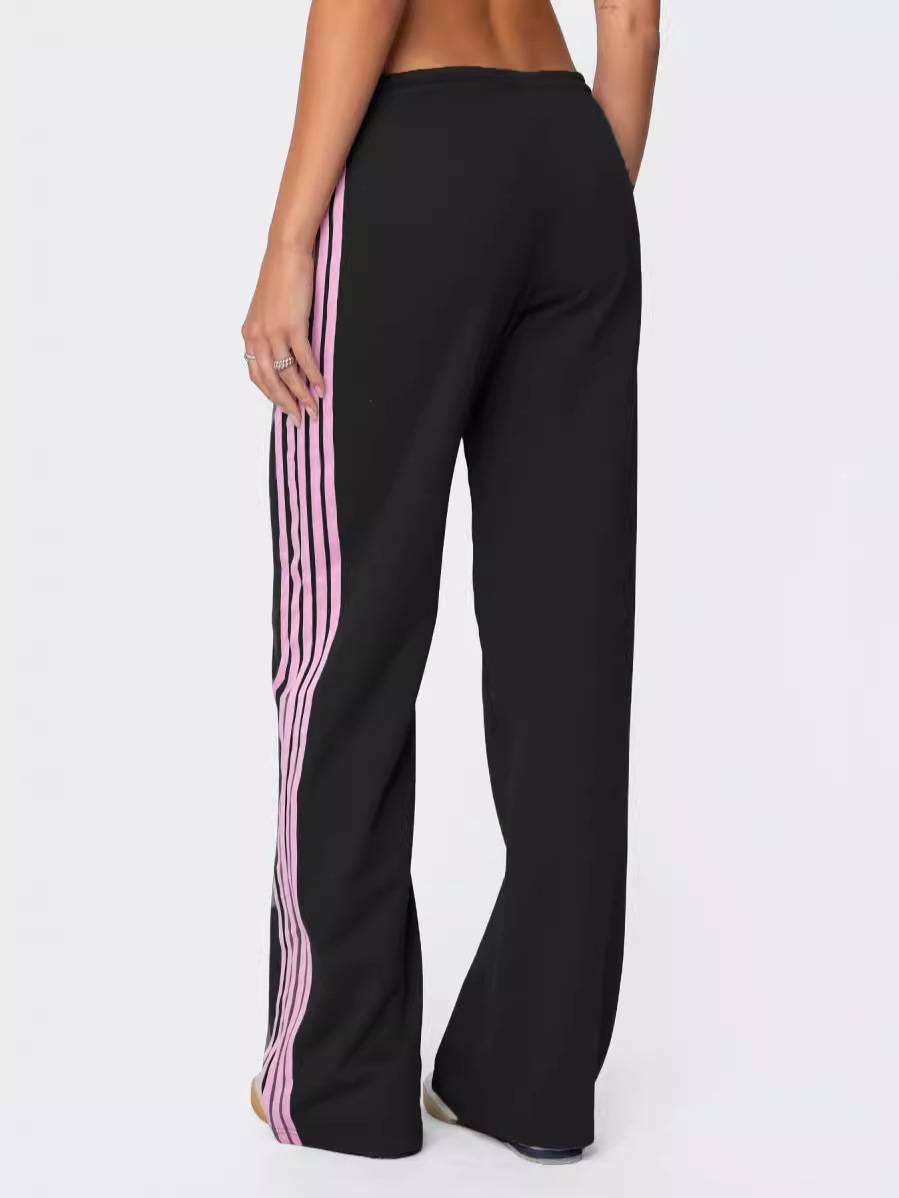 Pantalones casuales deportivos rectos a rayas laterales para mujer primavera y otoño nuevo estilo americano retro suelto pantalones de guardia de pierna ancha image 4