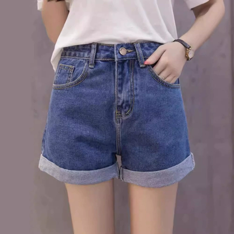 2024 лето новая мода рулонные джинсовые шорты женские высокие талии тонкая буква повседневные брюки дикие