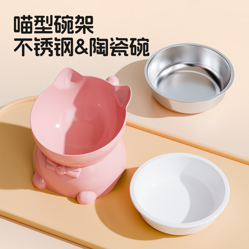 猫碗斜口护颈猫食盆脚猫咪饭碗水碗防打翻斜口猫碗不锈钢猫碗|undefined