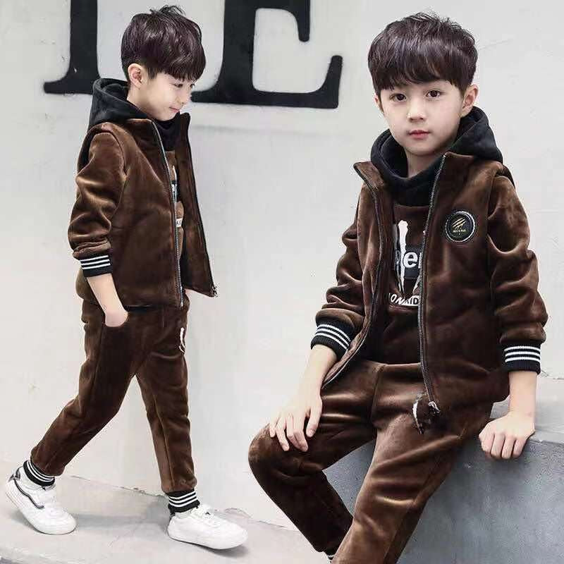 三件套男童加絨加厚套裝中大兒童秋冬衣服帥氣網紅運動潮童裝男孩