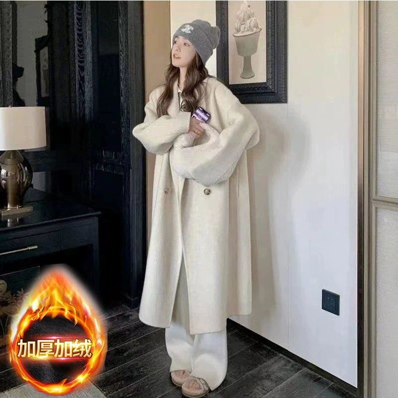 Утепленное стеганое длинное шерстяное пальто, большой размер, oversize, увеличенная толщина, до średнего роста, для подростков