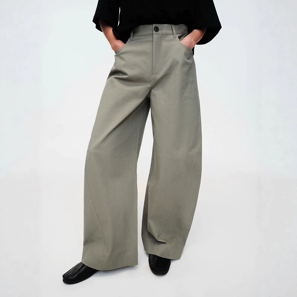 TH～ROW 小众灰色复古水洗棉感斜纹不规则切割感弧形百搭休闲长裤