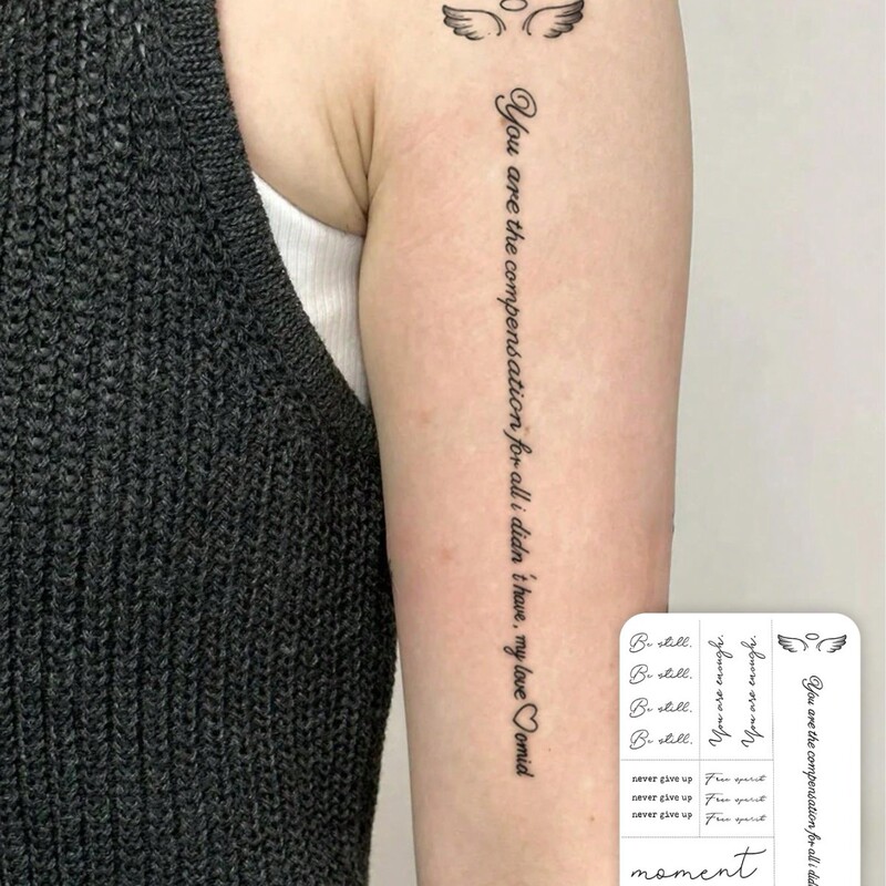 Semi-Permanent English Cursive Tattoo Stickers, Waterproof and Long-Lasting, Wing Letters, Arm Simulation Tattoo Stickers
