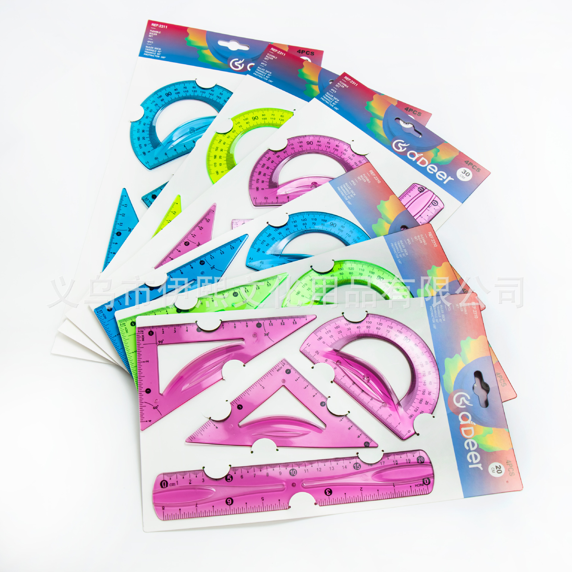 Transfronterizo Amazon color brillante regla suave 20 / 30cm 4 conjunto de reglas triangulares reglas rectas