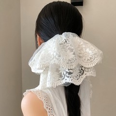 韓国系プリンセス風白いレースの網糸大腸シュシュの女性の高級感があります。