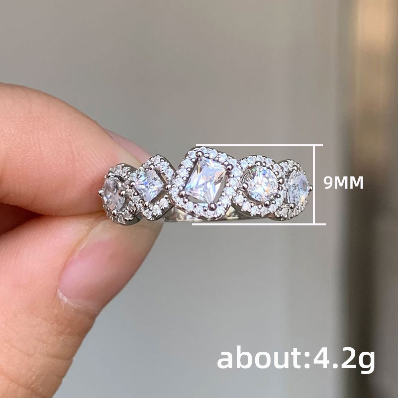 Zircon Wedding Ring For Women Irregular Geometric Silver Jewellery_voghion.com