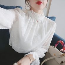 白色雪纺衬衫女小香风内搭打底衫秋冬新款洋气半高领加绒保暖上衣
