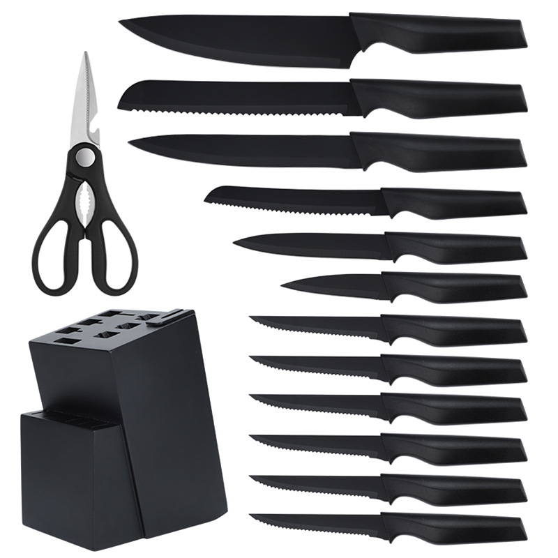 En stock comercio exterior de 14 piezas cuchillo conjunto juego de cocina cuchillo con cuchillo de madera maciza de almacenamiento de asiento cocina conjunto completo