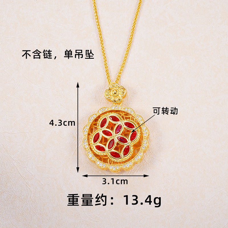 Colgante de disco con moneda de cobre incrustada con diamantes D3112 (cadena no incluida)
