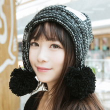 時尚新款卡通護耳帽批發 韓版戶外冬季毛線帽子 胖白保暖針織帽女