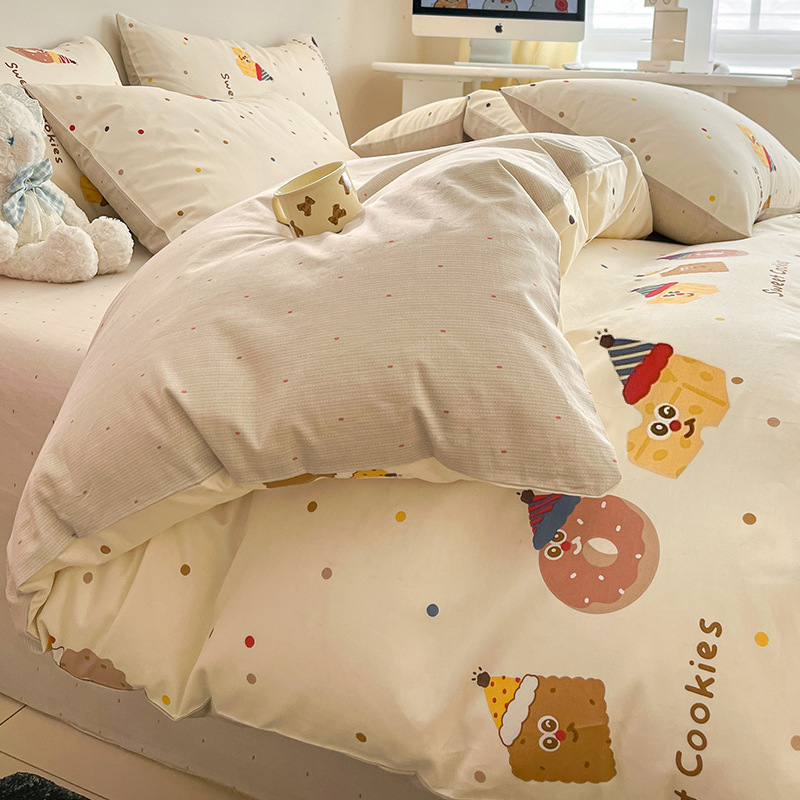Student dormitory four-piece cover ins4 cotton bed sheet cotton quilt cover boy bed wind children's bed three-piece set