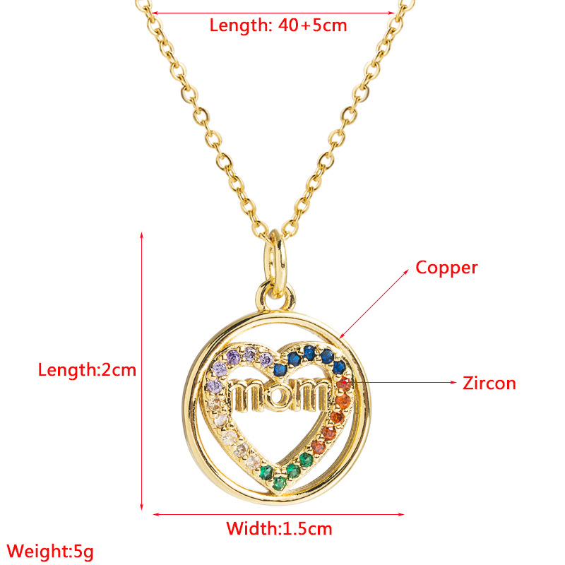 Mother's Day Gift Copper Micro Inlay Heart-shaped Pendant Mom Necklace display picture 1