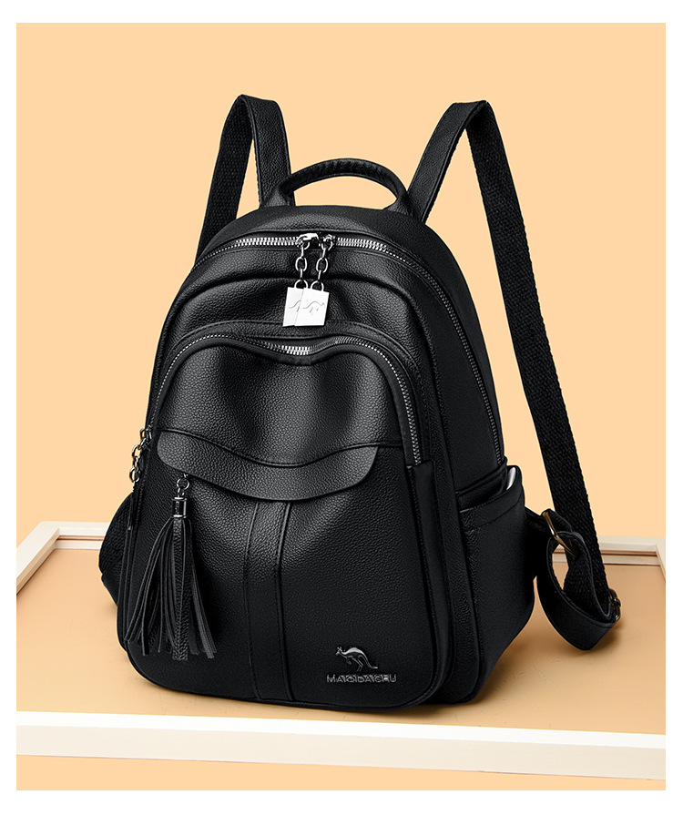 2024 New Street Trend Fashion PU Soft Leather Women's Large Capacity Backpack Travel Bag Tassel Design_voghion.com