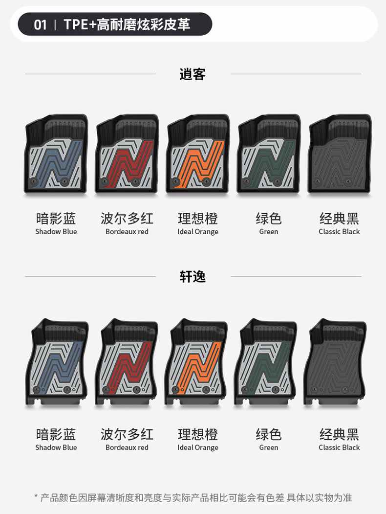 Suitable for Nissan Sylphy, Teana, Qashqai, X-Trail, N7, N6, Special Colorful Tpe Car Floor Mats