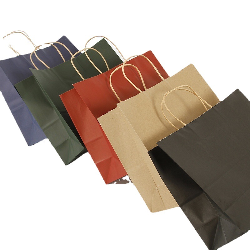 En stock color para llevar embalaje bolsa de papel ropa portátil publicidad compras regalo bolsa de papel Kraft logotipo impreso