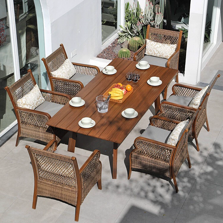 Уличные столы и стулья, плетеные кресла для отдыха во дворе, плетеный обеденный стол и стулья для сада и балкона, металлическая комбинация для террасы
