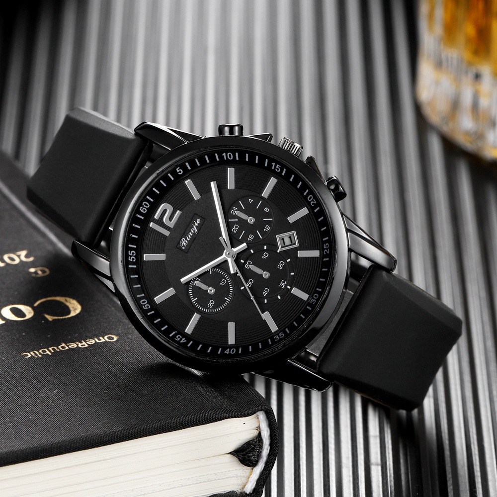 New minimalist silicone tape sports watch, fashionable fake three eye calendar, low-priced men's watch_voghion.com