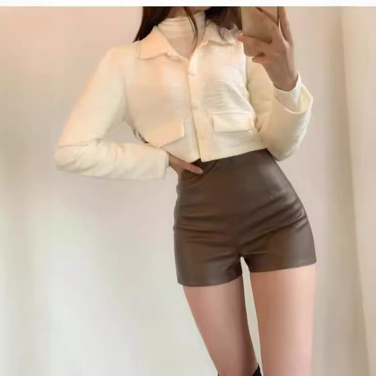 Leather Shorts for Women 2025 Spring and Summer New Fashion Hip-Hugging Leather Pants High-Waisted Slimming Black Pu Leather Casual Boot Shorts