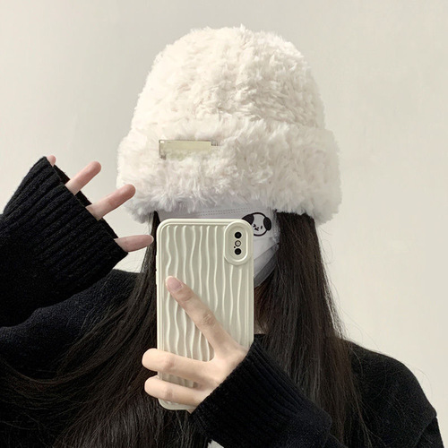 Woolen hat for women in autumn and winter, versatile knitted headband, small face, warm white plush cold hat, large head circumference