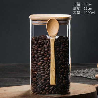 Hogar Granos de vidrio tarro de almacenamiento snack sellado tarro de vidrio cuadrado tarro de té con cuchara botella sellada
