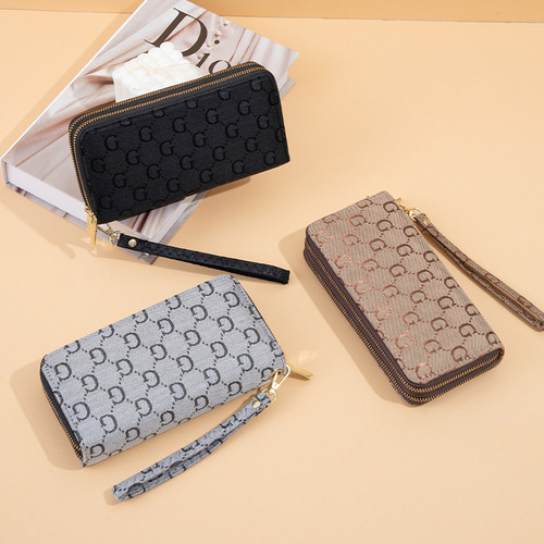  New Women's Clutch Bag with Printed Big G Letter Design, Fashionable Double-Zipper Style, Large Capacity, Multi-Card Slot Wallet, and Phone Pocket