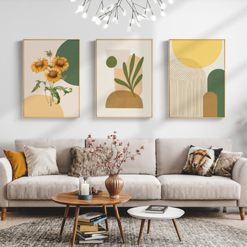 Nordic original wood style living room decoration painting yellow sunflower wall art light and fresh plant Japanese restaurant living room wall painting