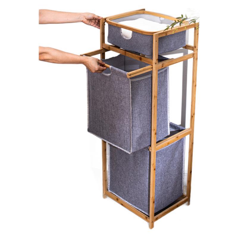 Cesta de ropa sucia de bambú y madera casera Cesta de almacenamiento vertical de baño Cesta de almacenamiento de lavandería de madera Cesta de almacenamiento de lavandería de madera maciza Rack de almacenamiento