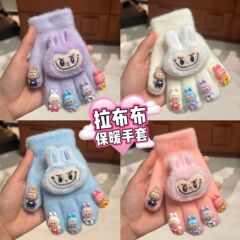 LABUBU宝宝冬季手套保暖新款五指可爱指套卡通套加绒宝宝暖手套