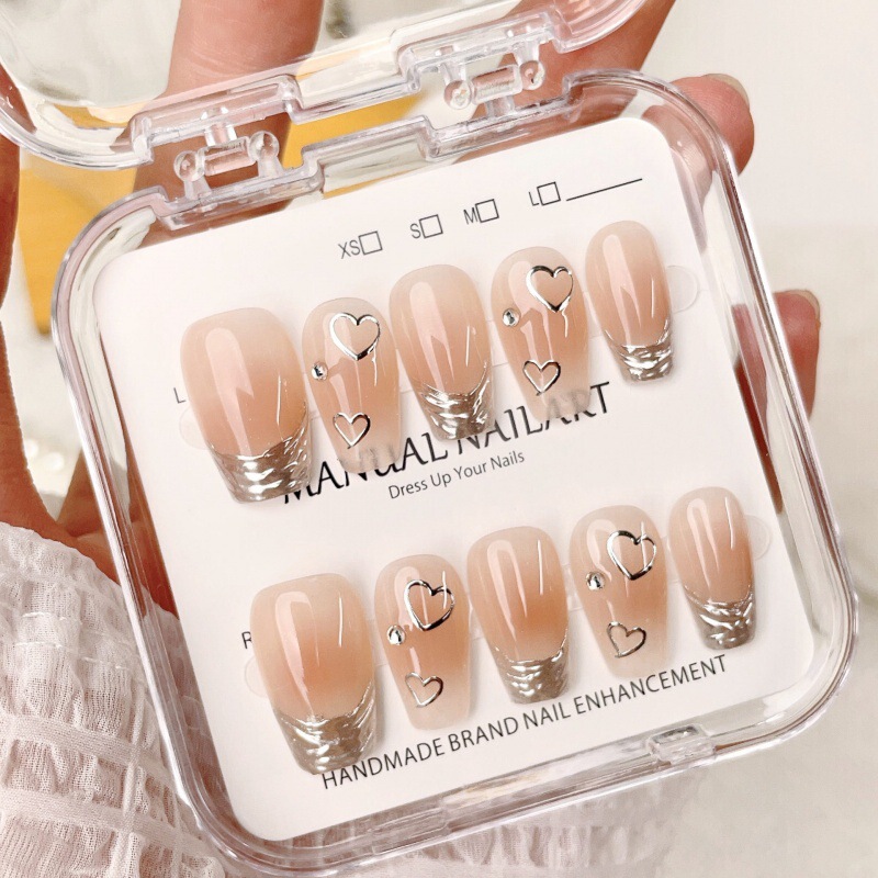 New Real-Shot Handmade Wearable Nails Cream Heart Caramel Smudged Gilt Light Therapy Manicure Patches Fake Nails New Real-Shot Handmade Wearable Nails Cream Heart Caramel Smudged Gilt Light Therapy Manicure Patches Fake Nails