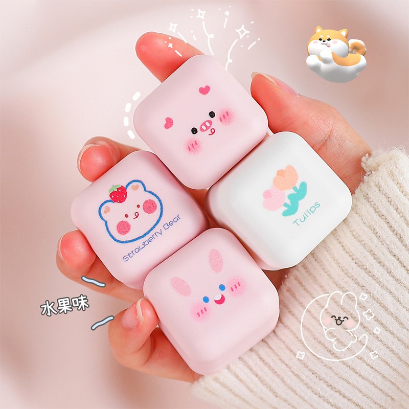 Lápiz labial pequeño con forma de cubo de azúcar, anti-agrietamiento, específico para estudiantes, para niñas pequeñas, bálsamo labial hidratante con sabor a frutas.