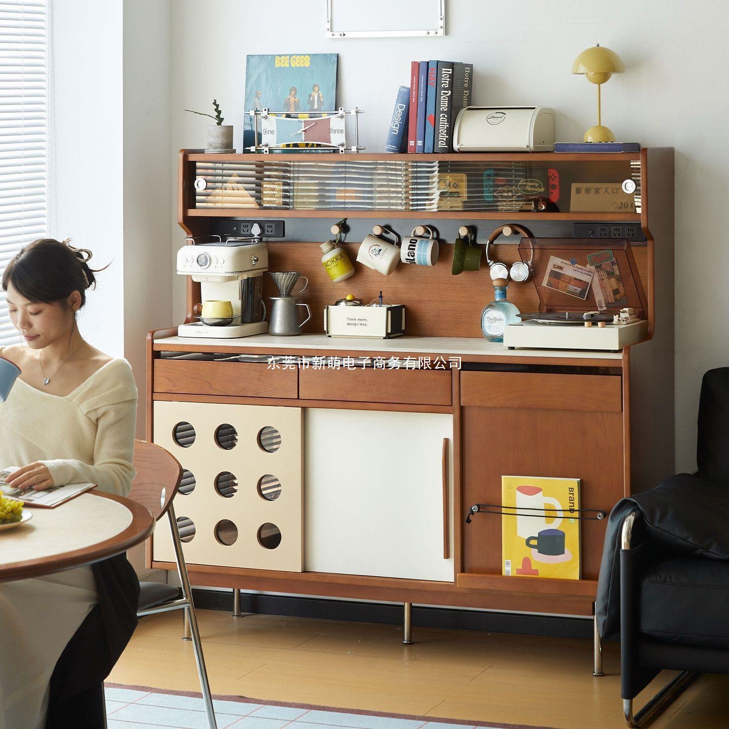 Solid Wood Sideboard, Antique Style Slate Storage Cabinet, Multi-Functional Wall-Mounted Tea Cabinet, Small Apartment Coffee Cabinet