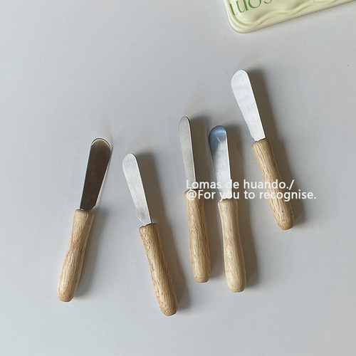 Ins Simple Cream Fruit Knife Round Wood Handle Butter Knife Baking Scraper Scraper Spoon Breakfast Bread Jam Fruit Spread Tool