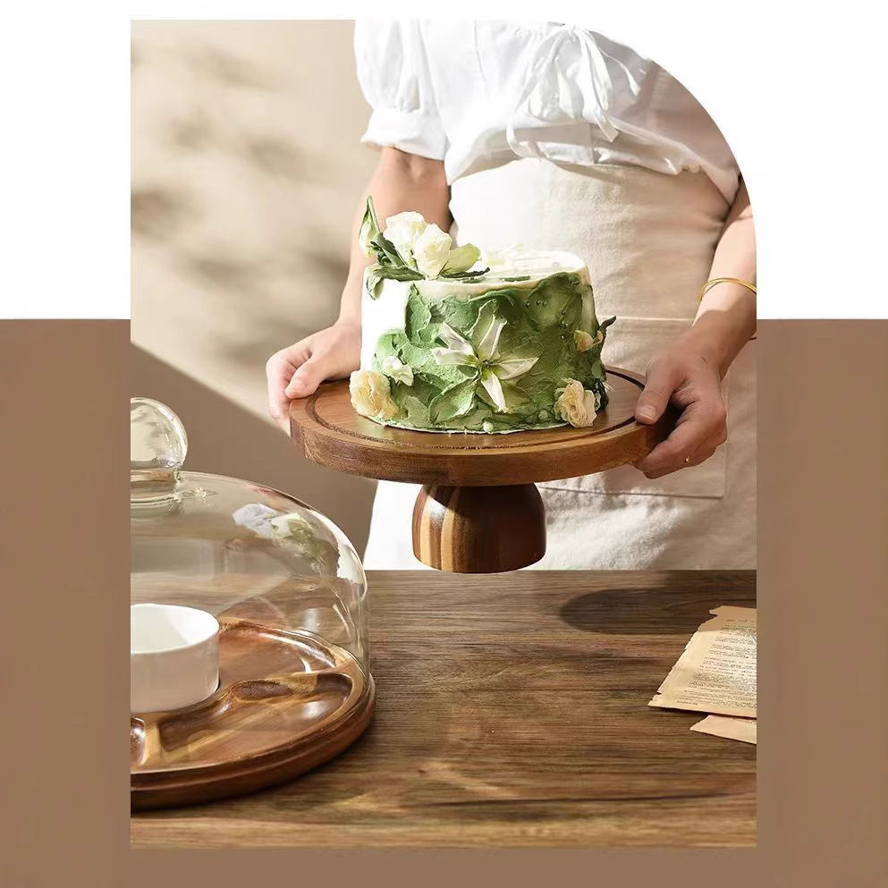 Bandeja de dim sum de celebridades creativas de Internet Bandeja de pastel nórdico nuevo plato de exhibición de bandeja de fruta de pastelería con cubierta de vidrio transparente simple