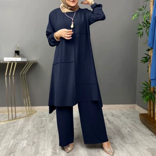 源头工厂女装都市运动服优雅泡泡袖圆领衬衫宽松阔腿裤冰丝皱套装