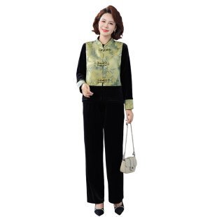 中年女装春秋上衣时尚套装洋气妈妈衣服中老年春装小衫大码两件套|undefined