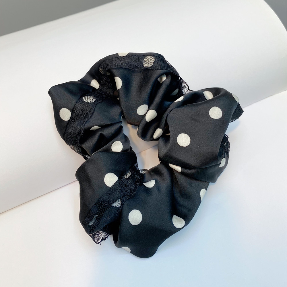 Fashion Polka Dot Satin Double Layer Large Bow Lace Hair Scrunchies display picture 1