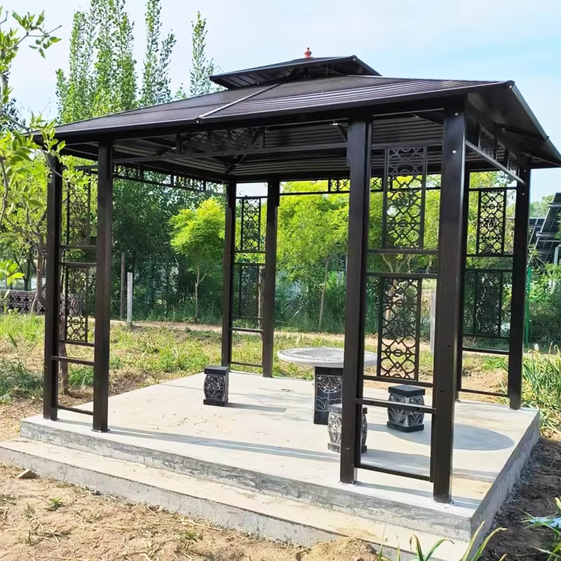 Villa jardín terraza pabellón de cuatro esquinas patio de ocio al aire libre sombrilla galvanizado al aire libre pabellón a prueba de lluvia