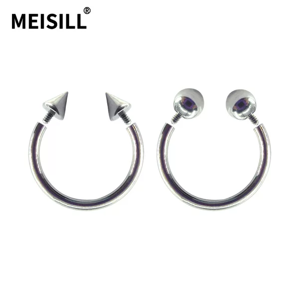 Meier Stainless Steel Internal Tooth Horseshoe Ball Tip Internal Thread C Rod Nose Ring Internal Tooth Nipple Ring Jewelry Factory Direct Batch