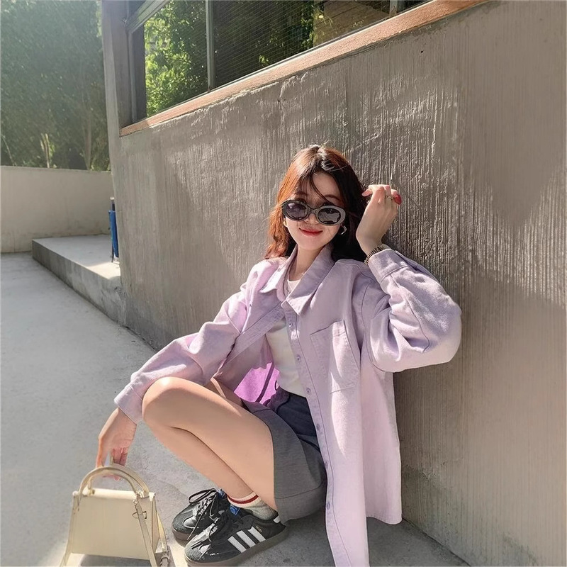 Zeng Xiaosen Taro Mud Bobo Purple Long-sleeved Shirt Women's Spring Korean Style Loose Casual Design Sense Outer Shirt Top