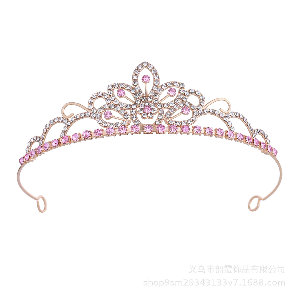 跨境热卖儿童皇冠合金水钻公主生日王冠水晶发箍演出发饰走秀女孩