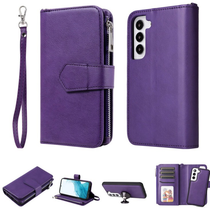 Suitable for iphone13 Solid Color Two-in-One Zipper Bag Mobile Phone Leather Case 12Pro Change Card Hand Rope Protective Case