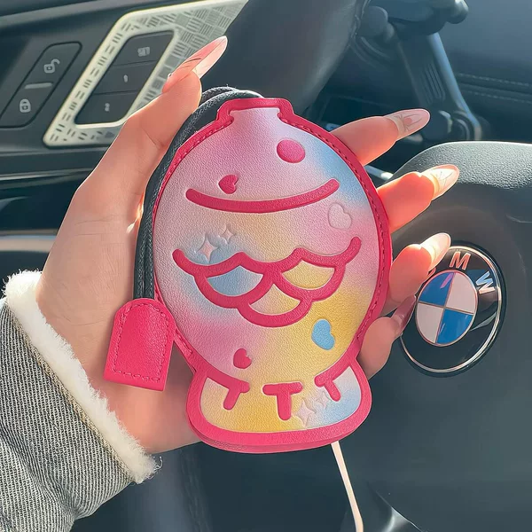 Cute Taiyaki Keychain Access Card Holder Stereo High-End Cartoon Car Key Bag Small Portable Storage Leather Case
